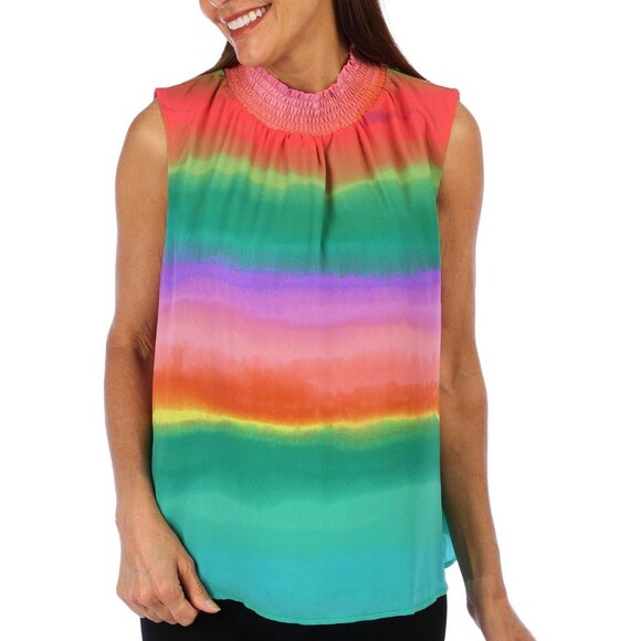 Womens Size Large Nicole Miller Sleeveless Rainbow Striped Top Blouse Lrg L - Picture 2 of 11